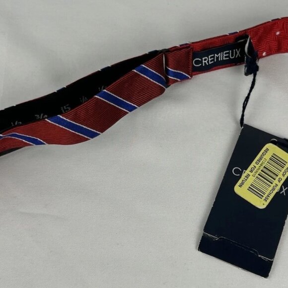 NWT Cremieux Red Blue Reversible Striped Polka Dot 100% Silk Bow Tie Adjustable - Picture 3 of 3